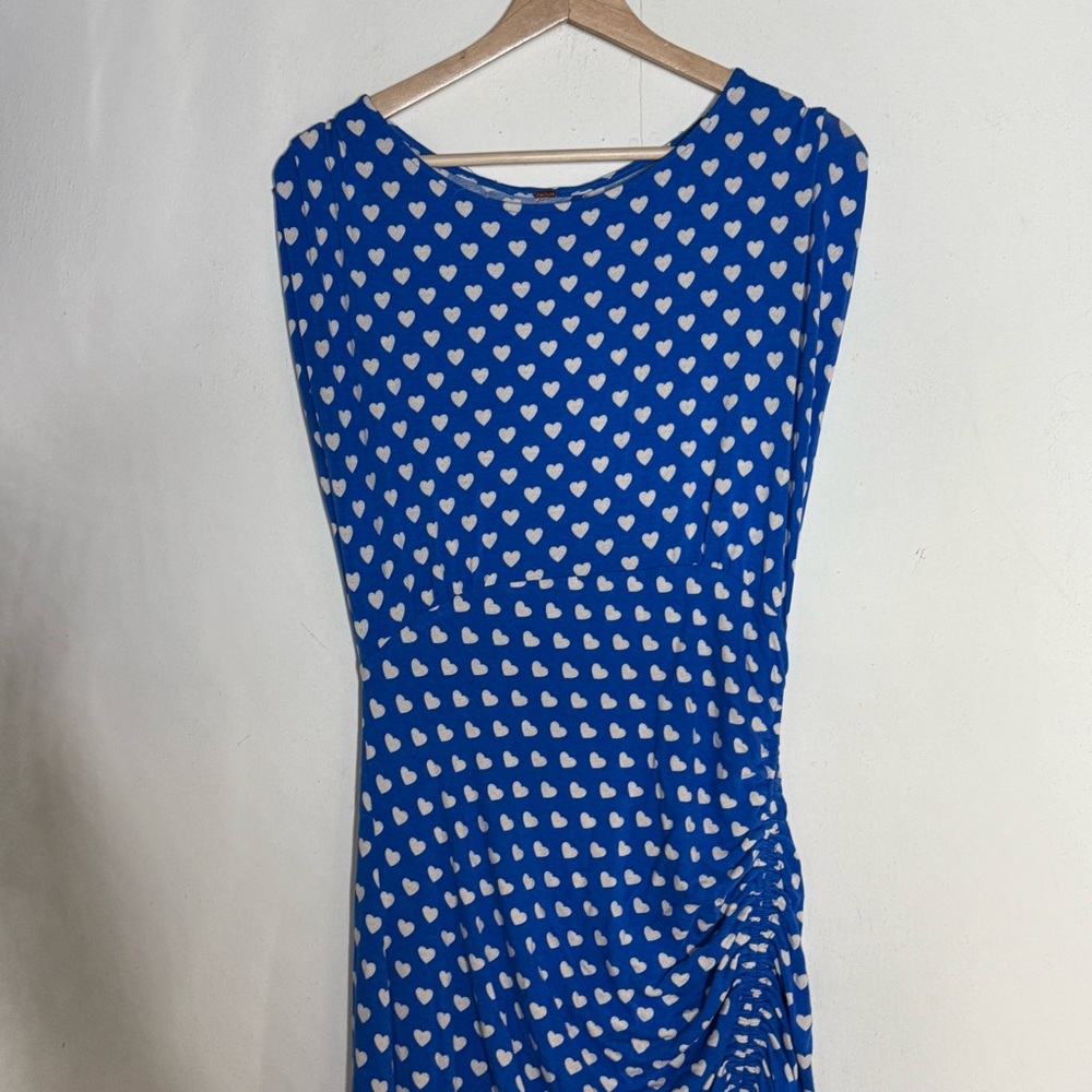 Free people Lakeside PolkaDot Heart Side Slit Cutout Back Maxi Dress Size M Blue - Picture 7 of 14